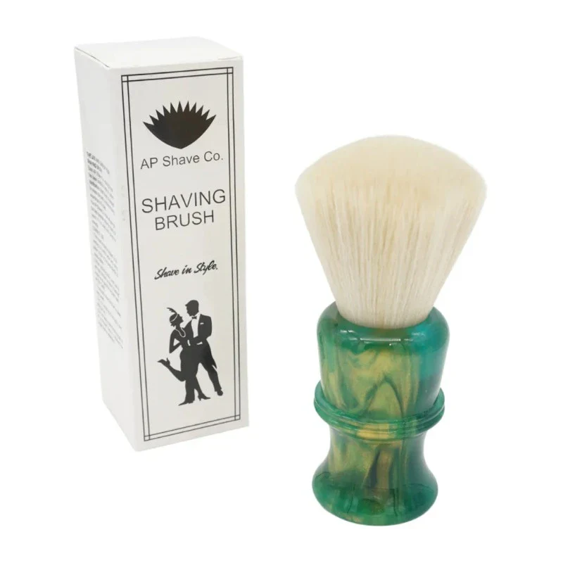 AP Shave Co. 24mm Cashmere Fan Synthetic Golden Emerald Green Shaving Brush - Image 2
