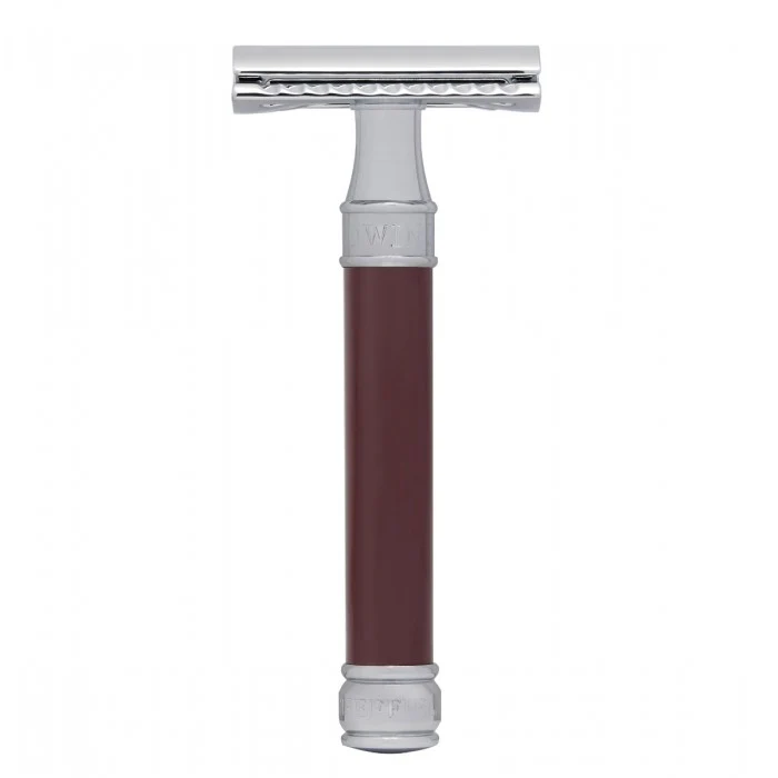 Edwin Jagger Burgundy Lond Handle Double Edge Safety Razor DEL812BL