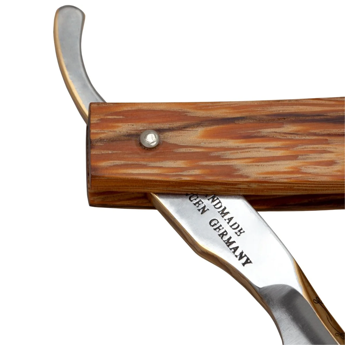 G&F Timor Solingen Wappen Straight Razor 6/8 Carbon Steel Marblewood Scales - Image 3
