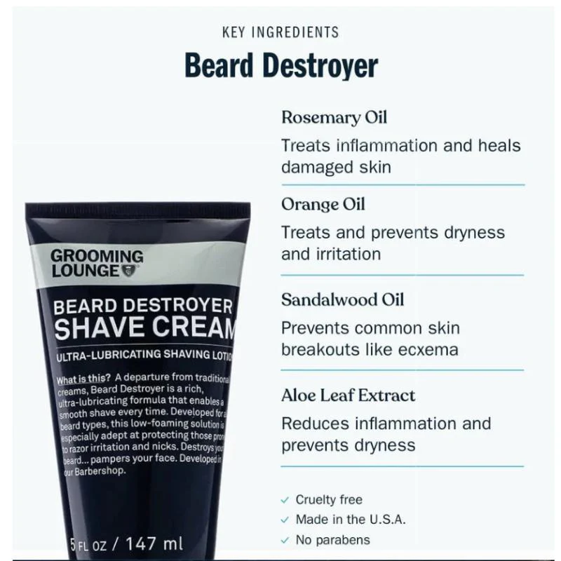 Grooming Lounge - Beard Destroyer - Shave Cream - Ultra Lubricating - Smooth Shave - Image 2