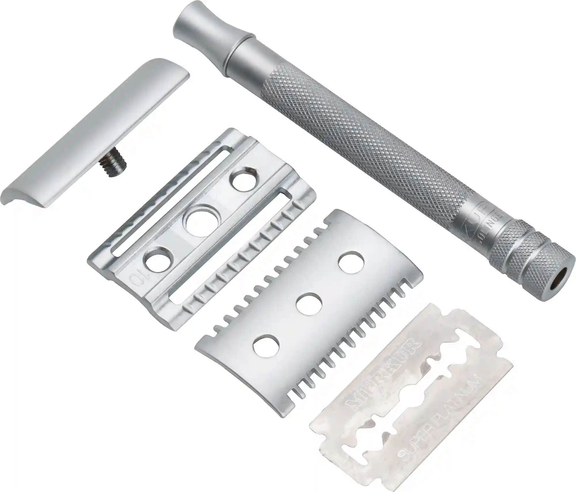 Merkur 22c Matte Chrome Dual Closed & Open Comb Plates 3 Piece Long Handle Safety Razor - Image 3