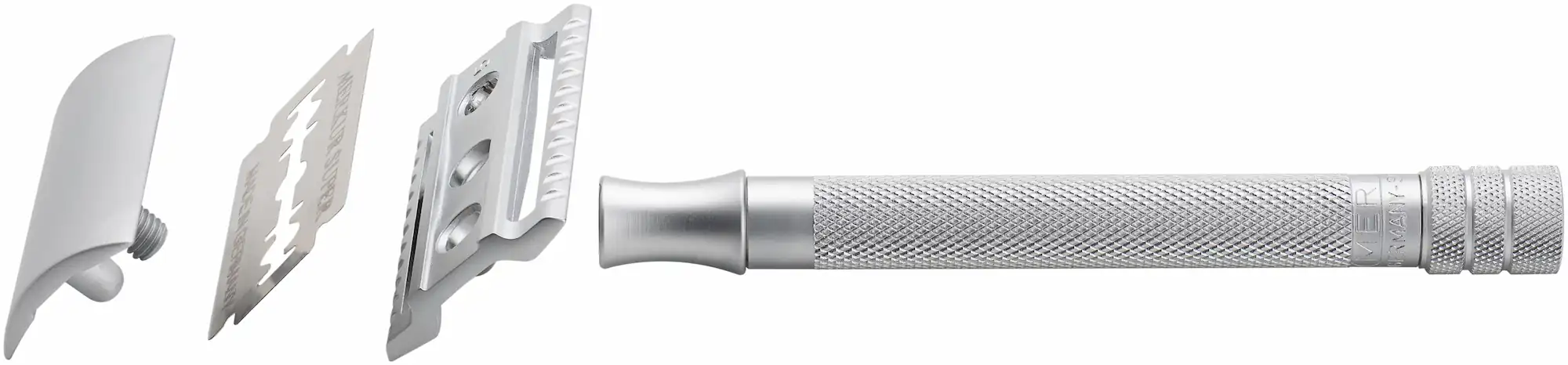 Merkur 22c Matte Chrome Dual Closed & Open Comb Plates 3 Piece Long Handle Safety Razor - Image 5