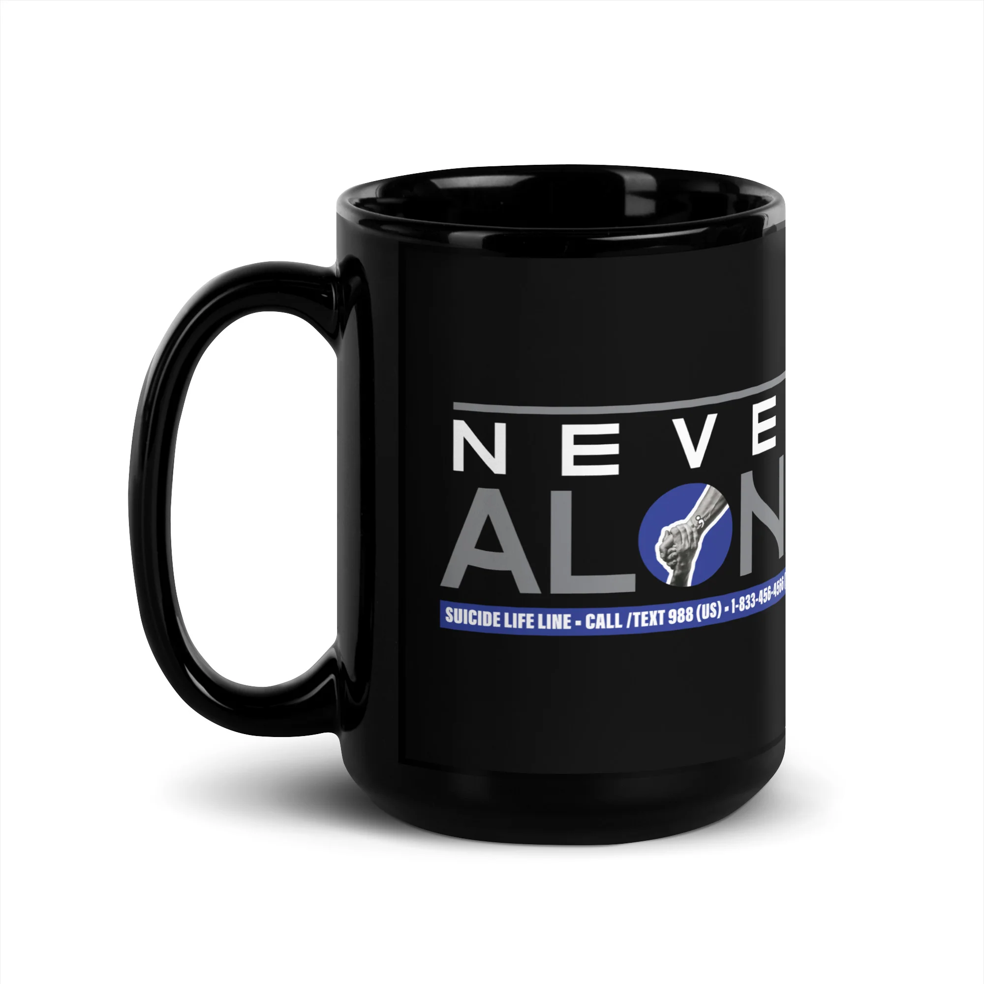 Never Alone Black Glossy Mug 15oz - Image 2
