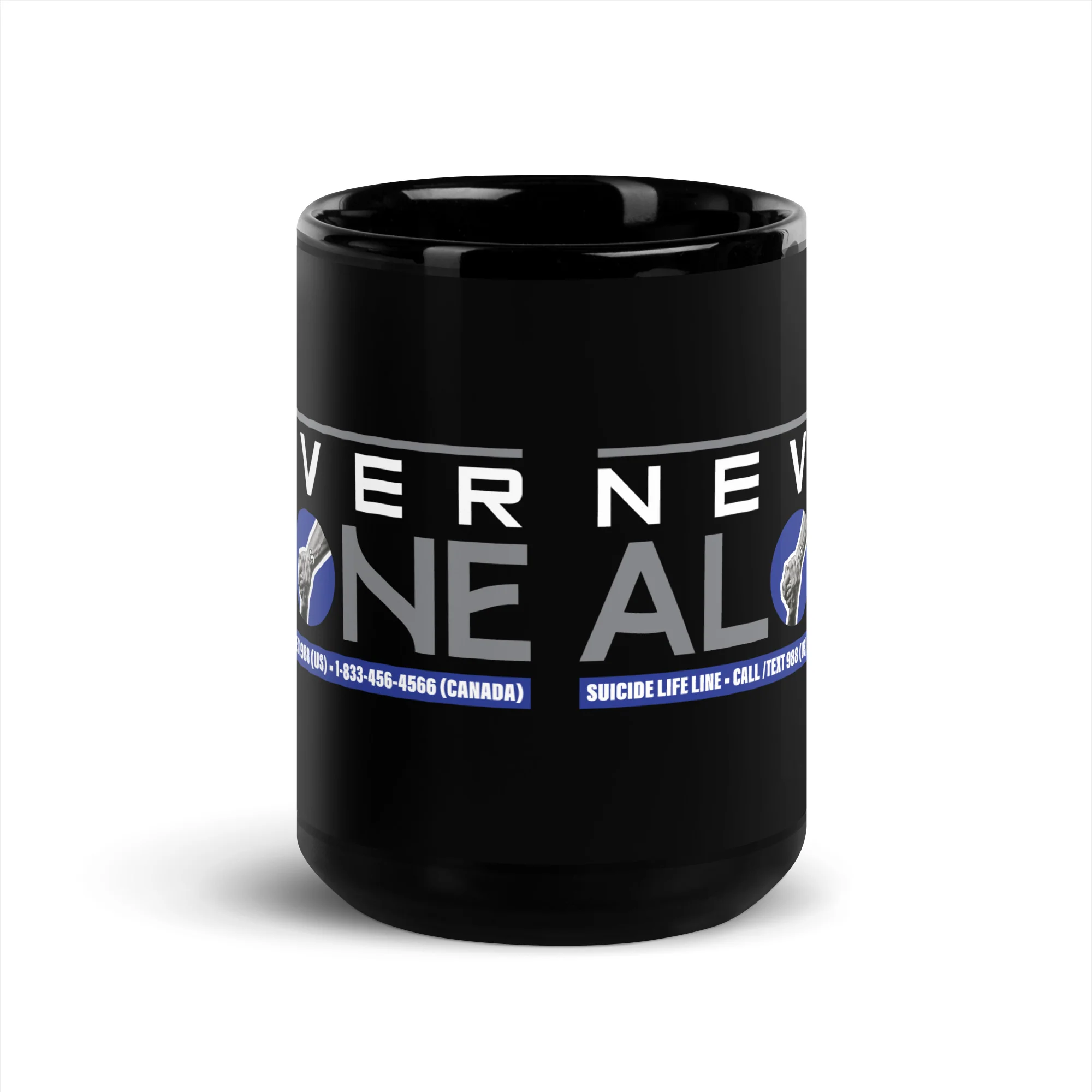 Never Alone Black Glossy Mug 15oz - Image 3