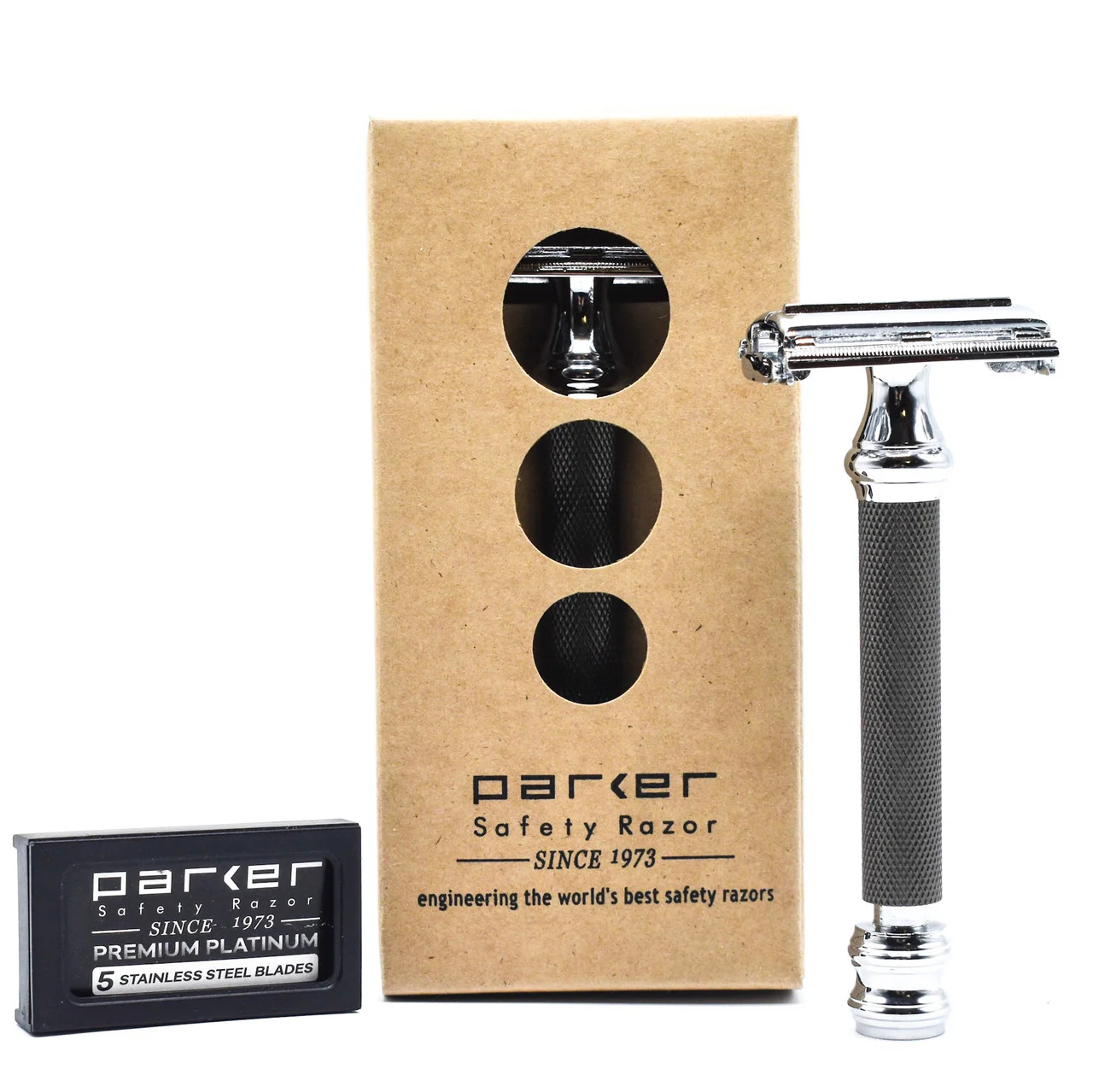 Parker 76R Deluxe Safety Razor & Pure Badger Brush 3-Piece Shave Set - Image 2