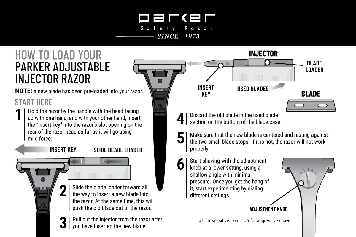 Parker - Adjustable Single Edge Injector Razor - Stainless Steel -  NEW Version 3 - Image 3