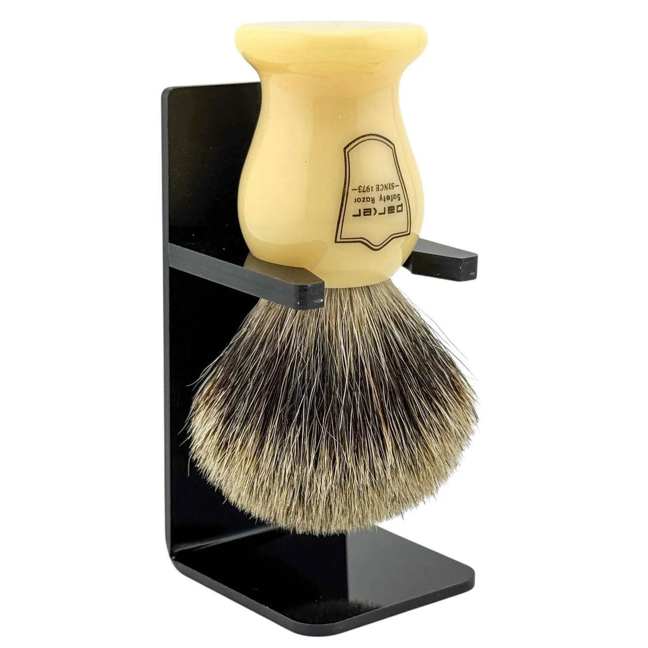 Parker Classic Ivory Handle Pure Badger Shaving Brush and Stand - Image 2