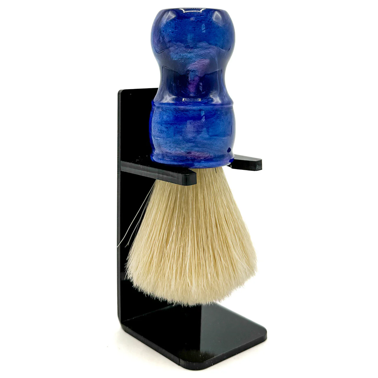 Parker Deluxe Iridescent Blue Handle Boar Shaving Brush & Stand - Image 4
