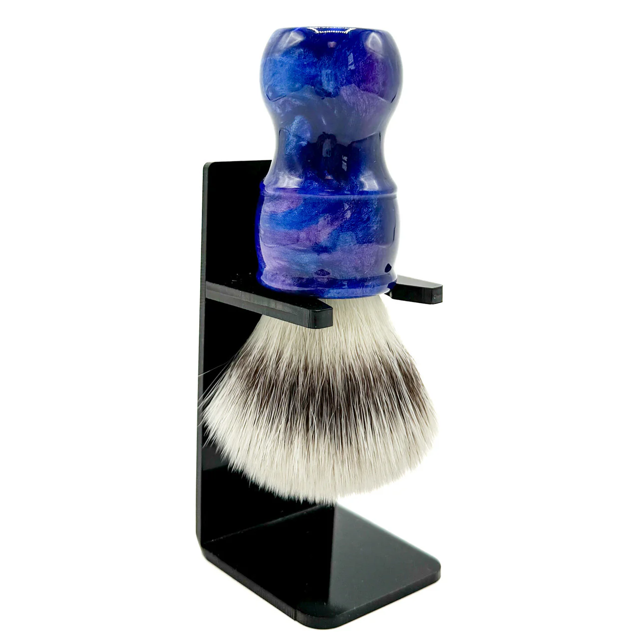 Parker Deluxe Iridescent Blue Handle Synthetic Shaving Brush & Stand - Image 3