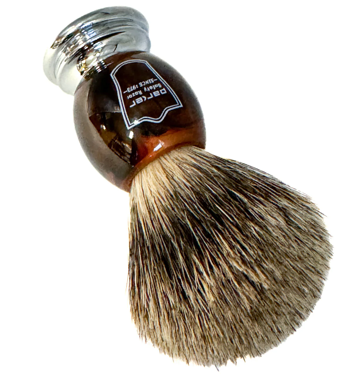 Parker Faux Horn Handle Pure Badger Shaving Brush and Stand - Image 3