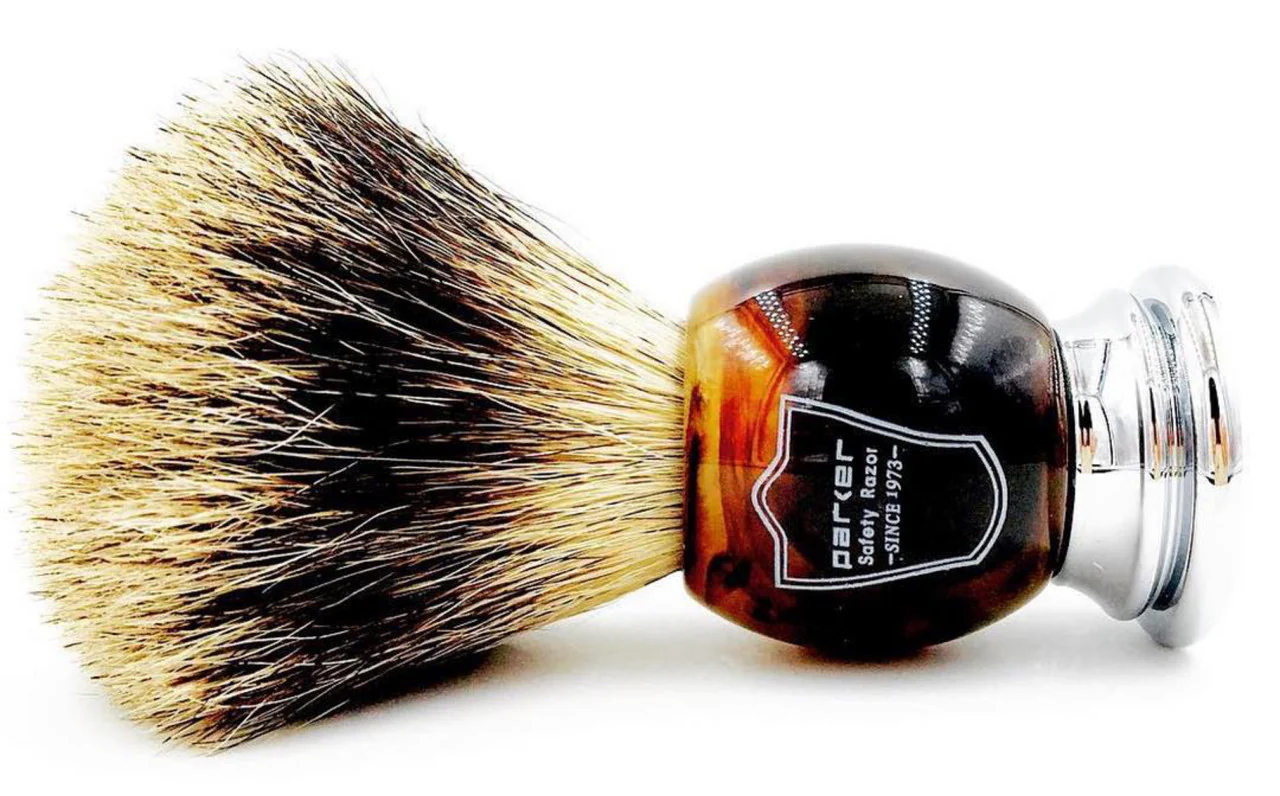 Parker Faux Horn Handle Pure Badger Shaving Brush and Stand - Image 4