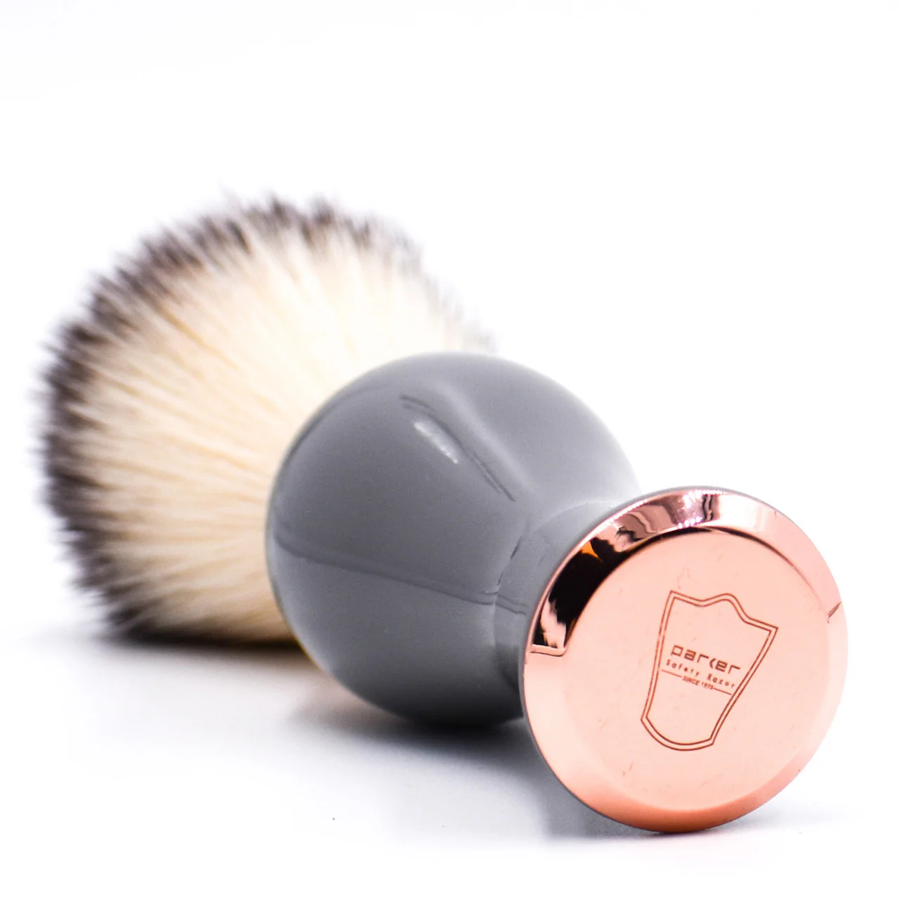 Parker Gray & Rose Gold Handle Synthetic Shave Brush & Stand - Image 3