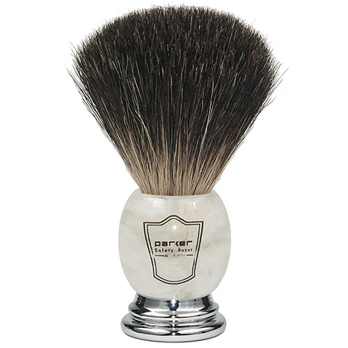 Parker Marbled Ivory Handle Black Badger Shaving Brush and Stand