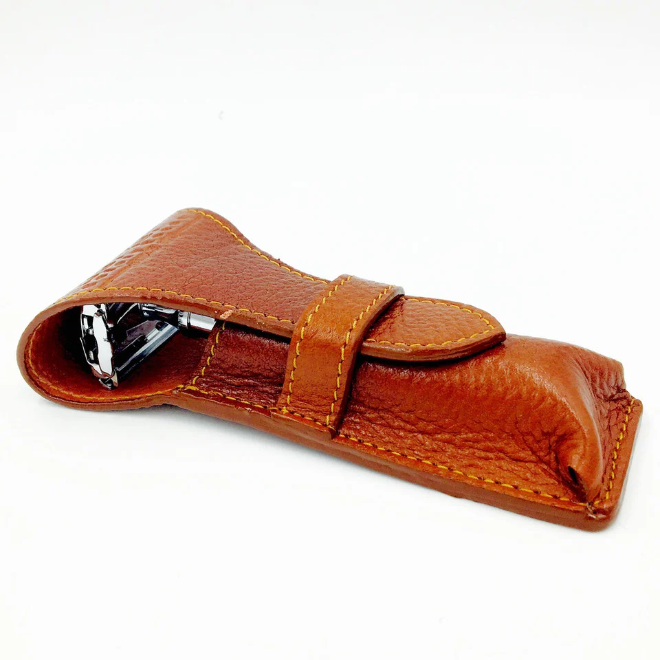 Parker Leather Saddle Brown Double Edge Safety Razor Travel Case - Image 2