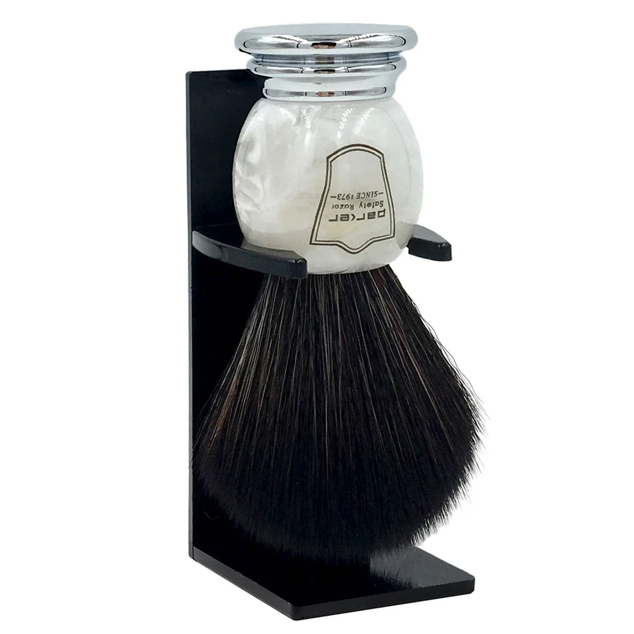 Parker Marbled Ivory Handle Synthetic Shaving Brush and Stand - Image 3