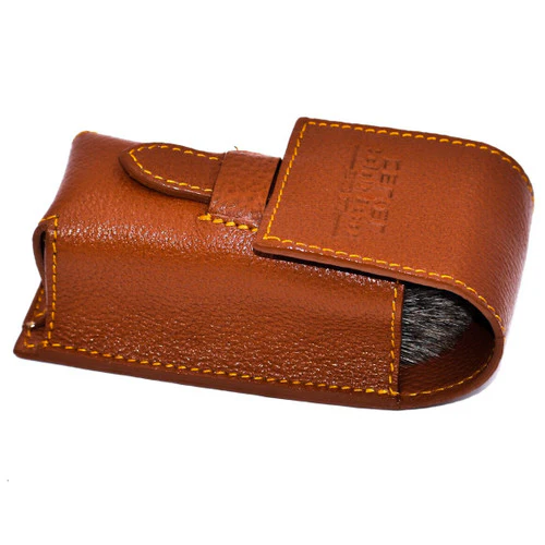 Parker - Saddle Brown Genuine Leather Shave Brush Travel Case - Image 2
