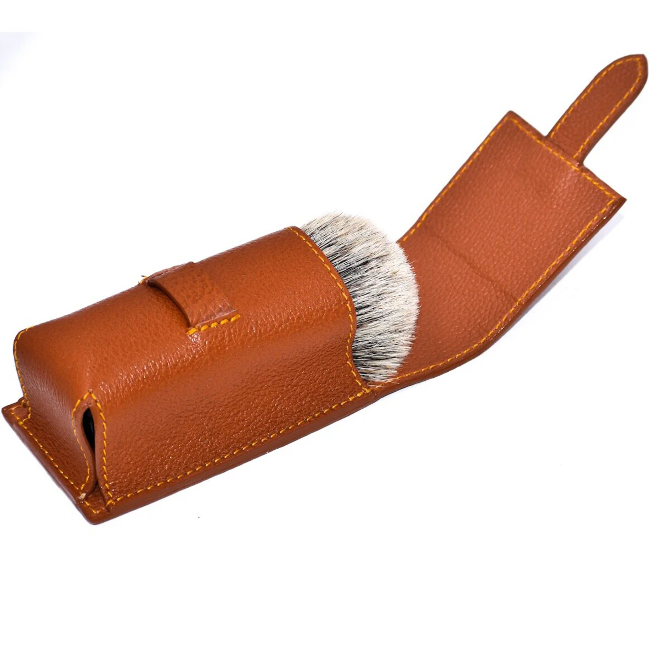 Parker - Saddle Brown Genuine Leather Shave Brush Travel Case - Image 3