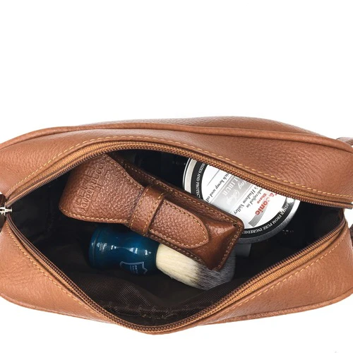 Parker - Saddle Brown Leather Toiletry Dopp Bag - Image 3