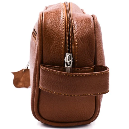 Parker - Saddle Brown Leather Toiletry Dopp Bag - Image 4
