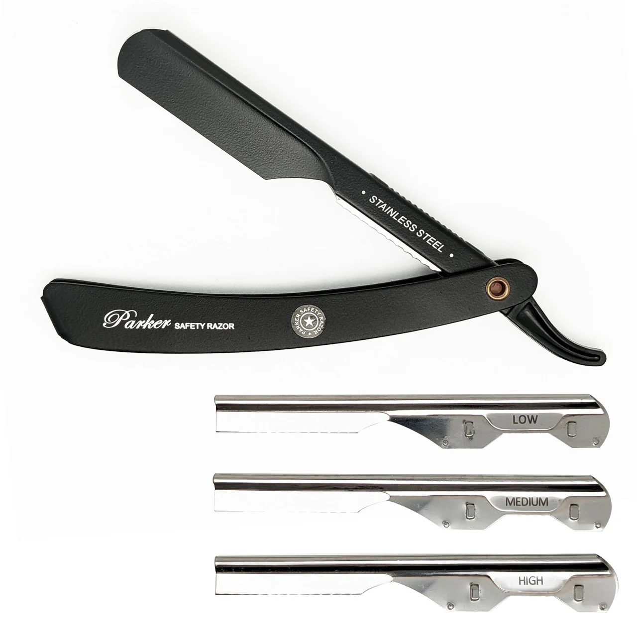 Parker - Stainless Steel Adjustable Black Handle Shavette Straight Razor
