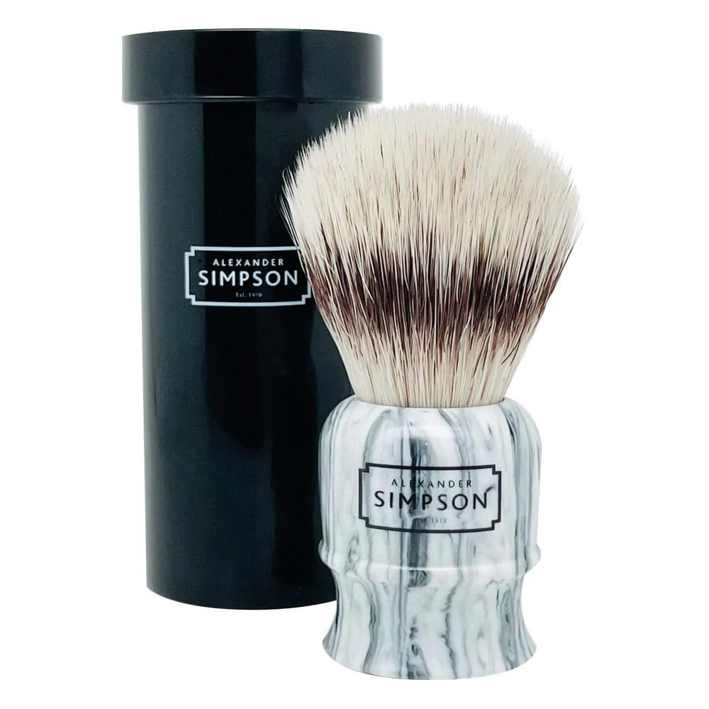 Simpson Highbury Synthetic Shaving Brush with Travel Tube Grey Italian Marble Small