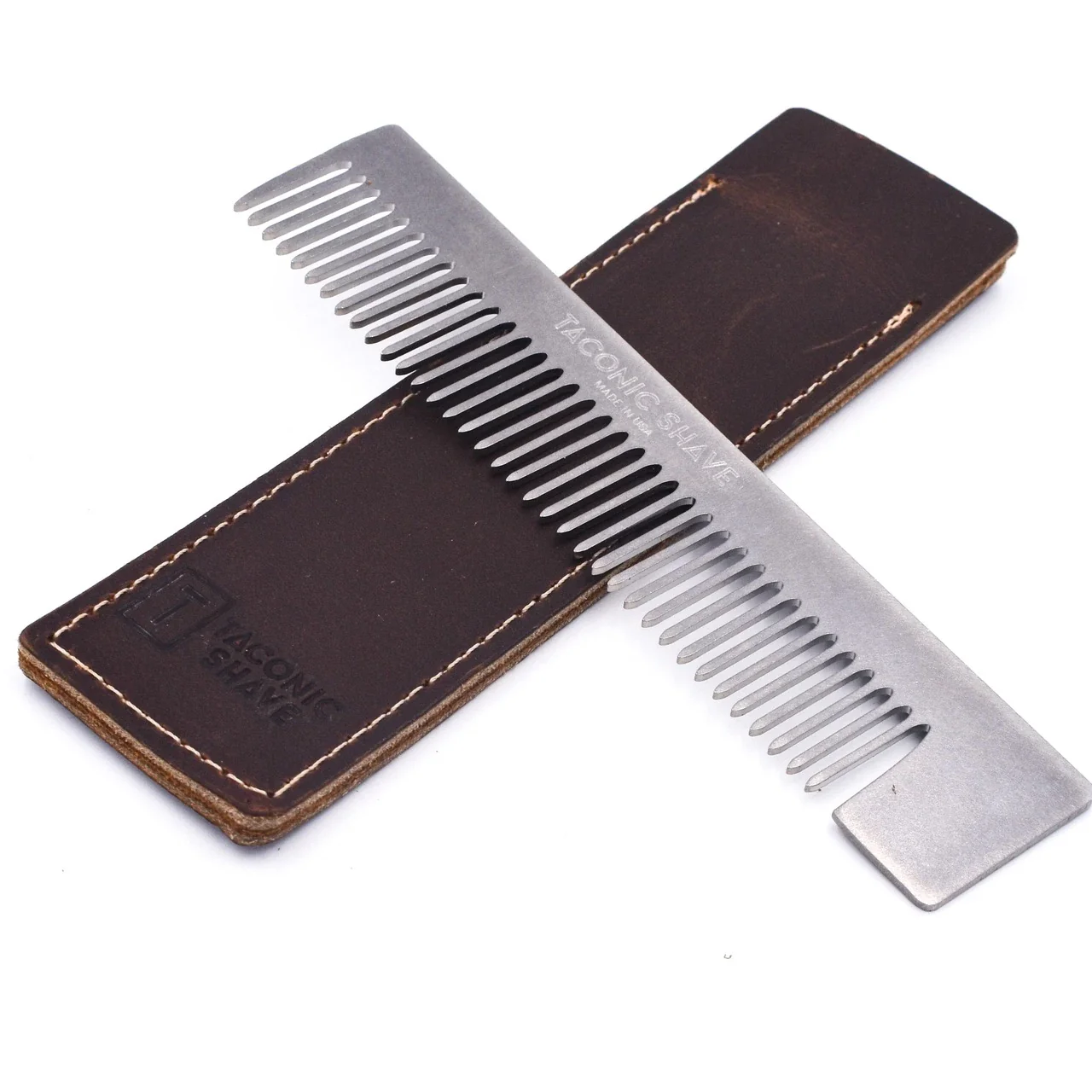 Taconic Shave Premium Stainless Steel Pocket Comb and Leather Case Made in USA - Image 3