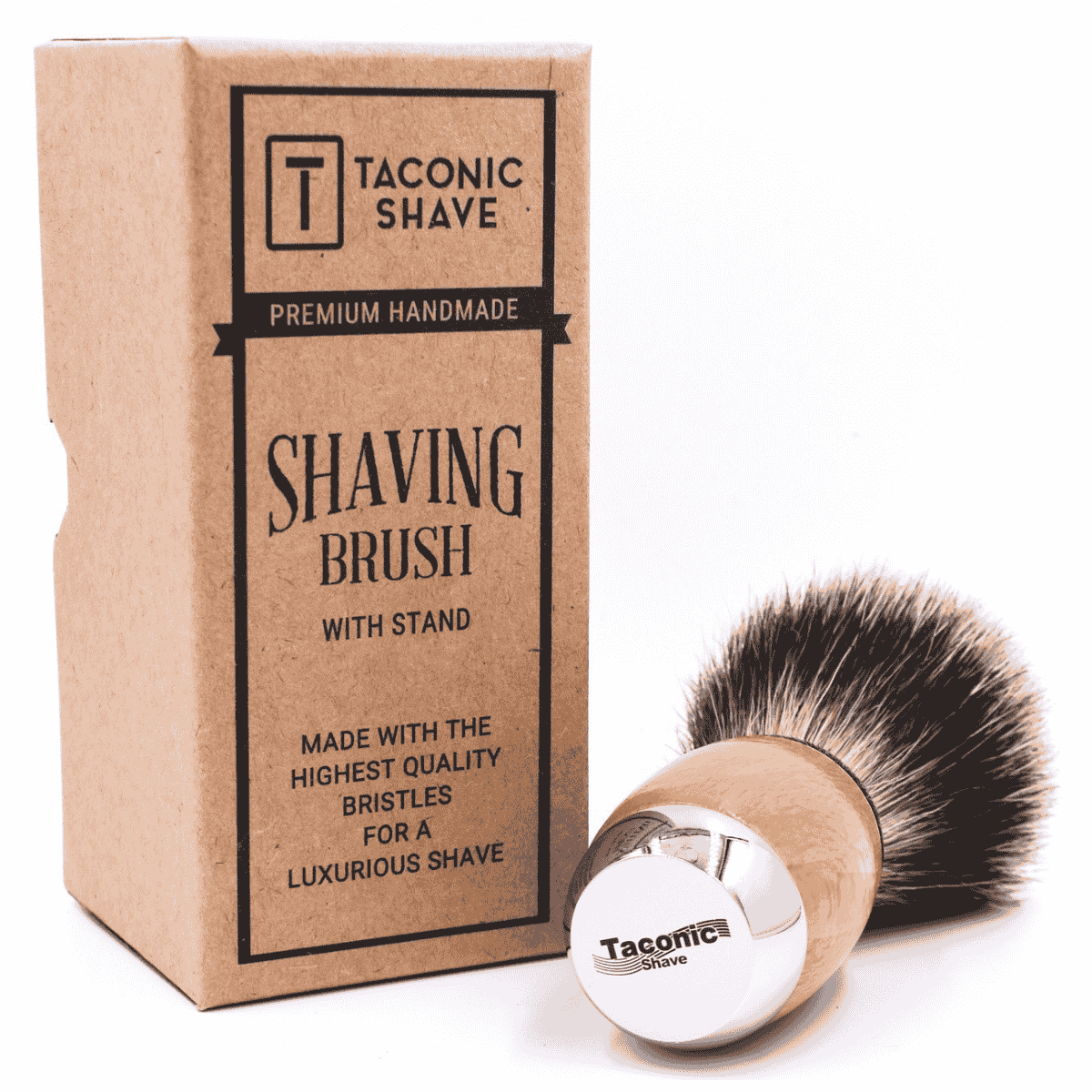 Taconic Shave Wood & Chrome Handle Deluxe Pure Badger Shave Brush & Stand - Image 3