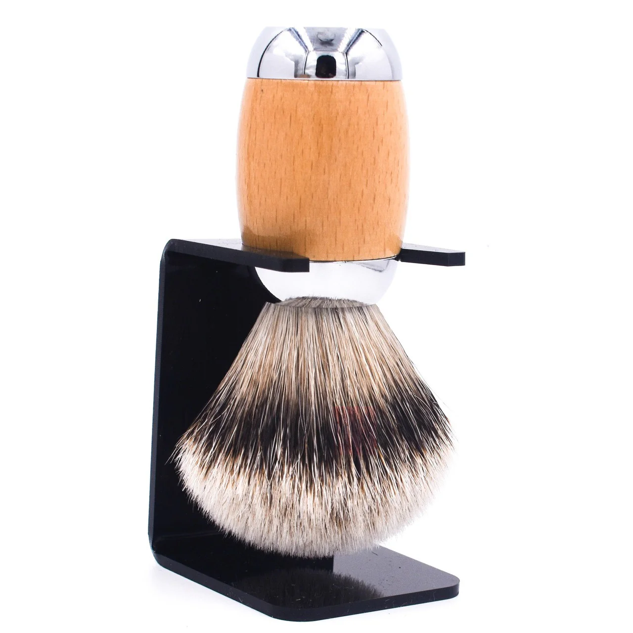 Taconic Shave Wood & Chrome Handle Silvertip Badger Shave Brush & Stand - Image 2
