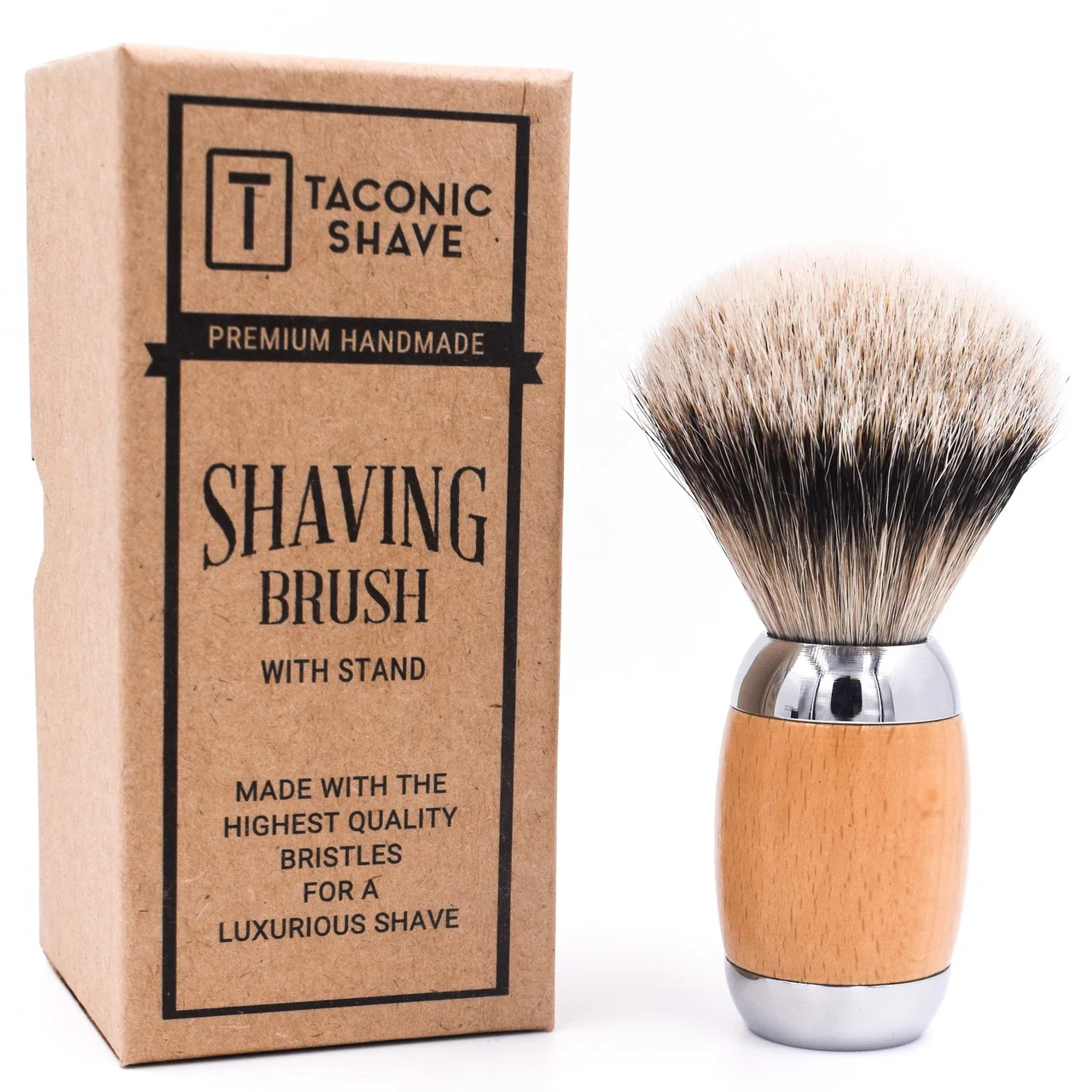 Taconic Shave Wood & Chrome Handle Silvertip Badger Shave Brush & Stand - Image 3
