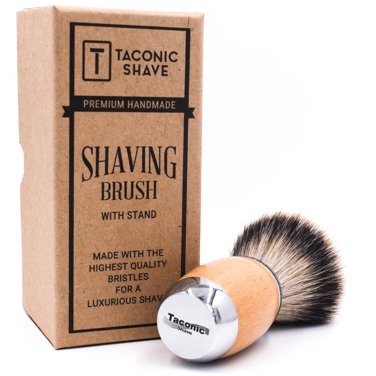 Taconic Shave Wood & Chrome Handle Silvertip Badger Shave Brush & Stand - Image 4