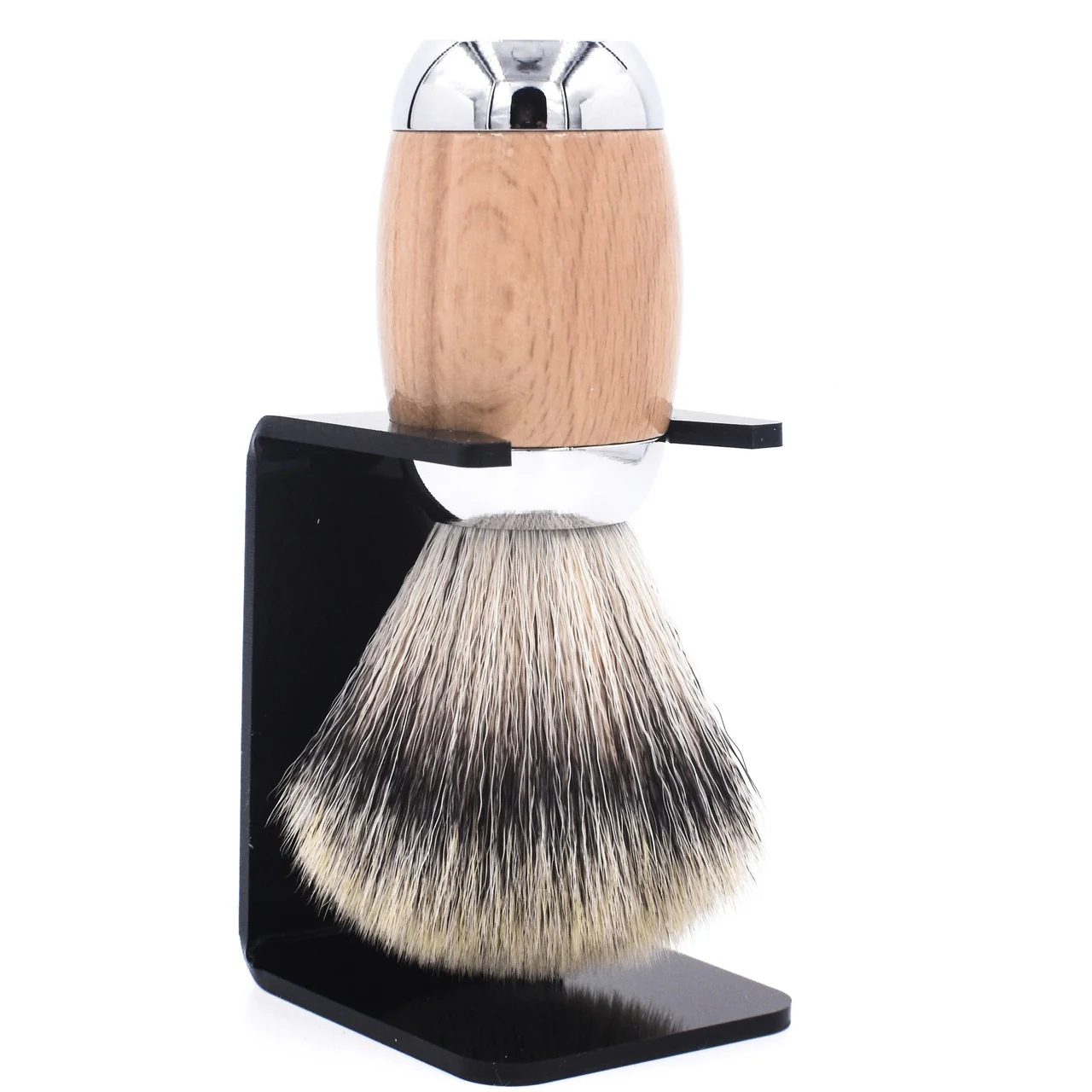Taconic Shave Wood & Chrome Handle Synthetic Shave Brush & Stand - Image 2