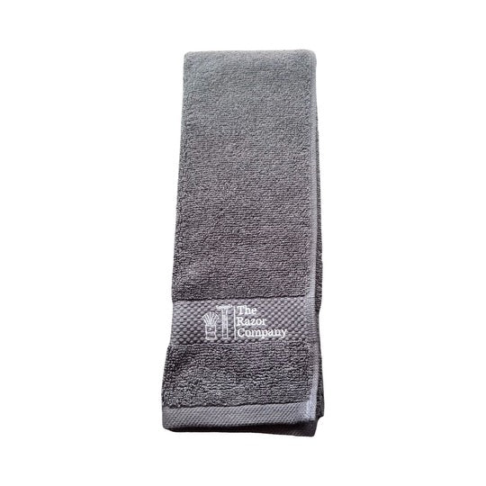 TRC Luxury Shaving Towel Black Terry w/ White Embroidery